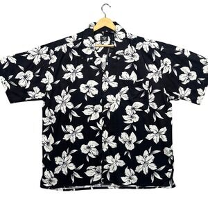 Junction West Floral Hawaiian Shirt Mens XL Black White Rayon New Tropical Aloha